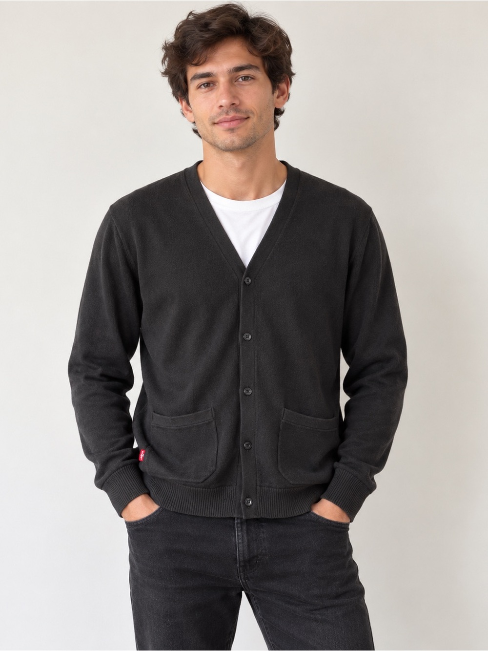 Levi’s Men’s Black 100% Cotton V-Neck Cardigan Sweater – Size L